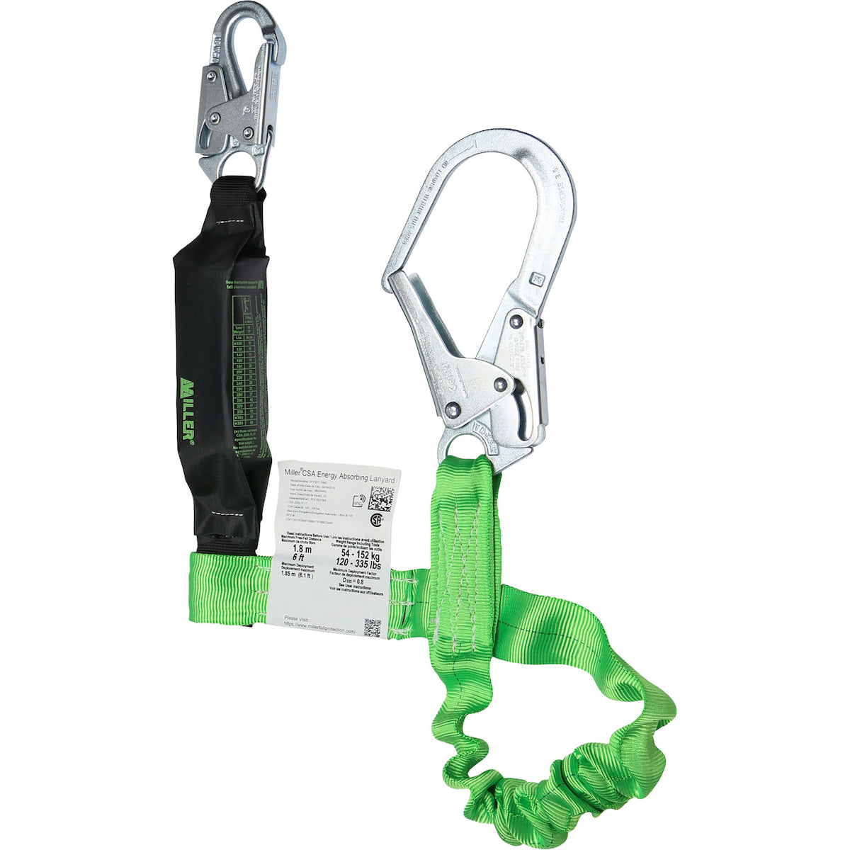 Miller M1FSFC-TS6C – Web Lanyard, with SofStop® Energy Absorber, Single-Leg, Snap Hook and Large Rebar Hook Connections