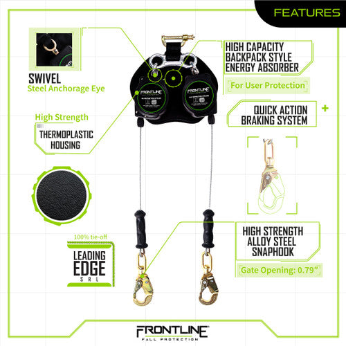 Frontline Class 1 Leading Edge Cable Single Leg SRL with Steel Snap Hook End