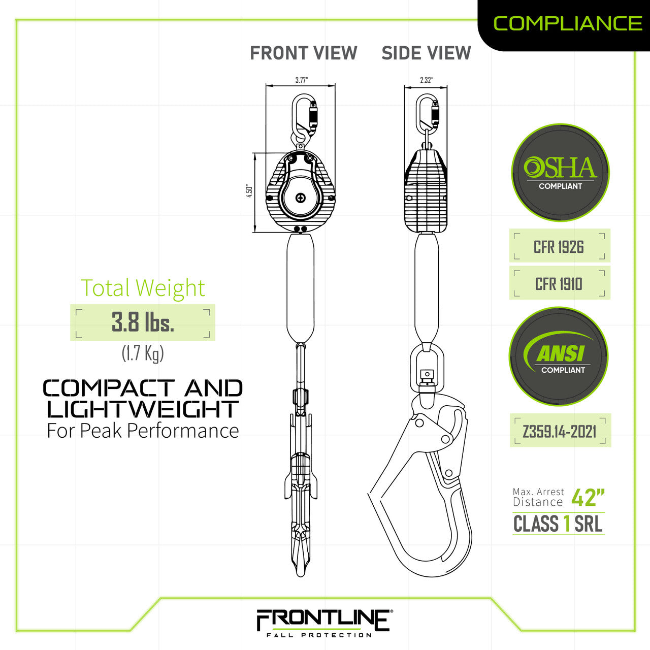 Frontline Fall RPW061R Web Single Leg 6' SRL with Steel Rebar Hook End Polyurethane product image