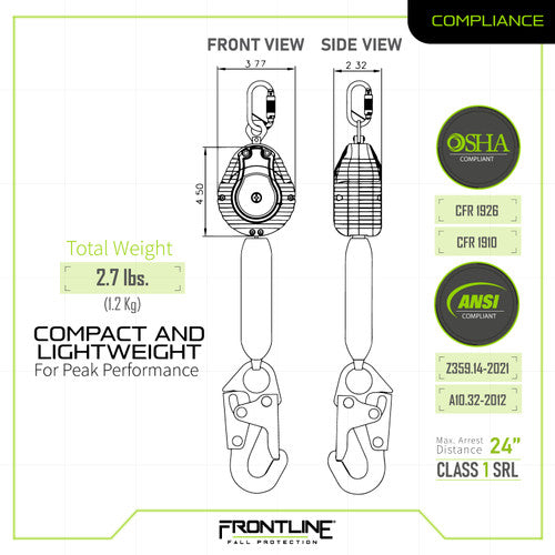 Frontline Fall K100-RPW061S Combat™ Compliance Kit - Harness, 6' SRL and Drawstring Bag Worksite Safety & Industrial Supplies PPE
