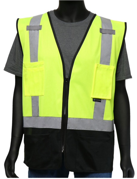 Viz-Up™: ANSI Type R Class 2 Five Pocket Solid Vest with Black Bottom Front