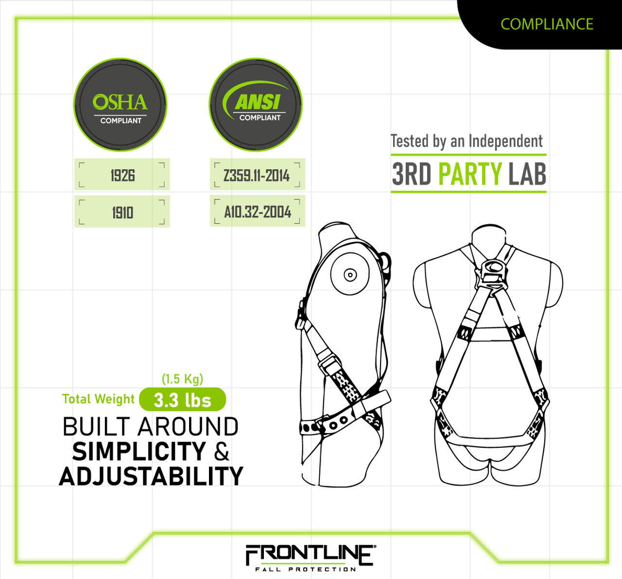 Frontline Fall K100-62R Combat™ Compliance Kit - Harness, 6' Double Rebar Hook Leg Lanyard and Drawstring Bag Worksite Safety & Industrial Supplies PPE