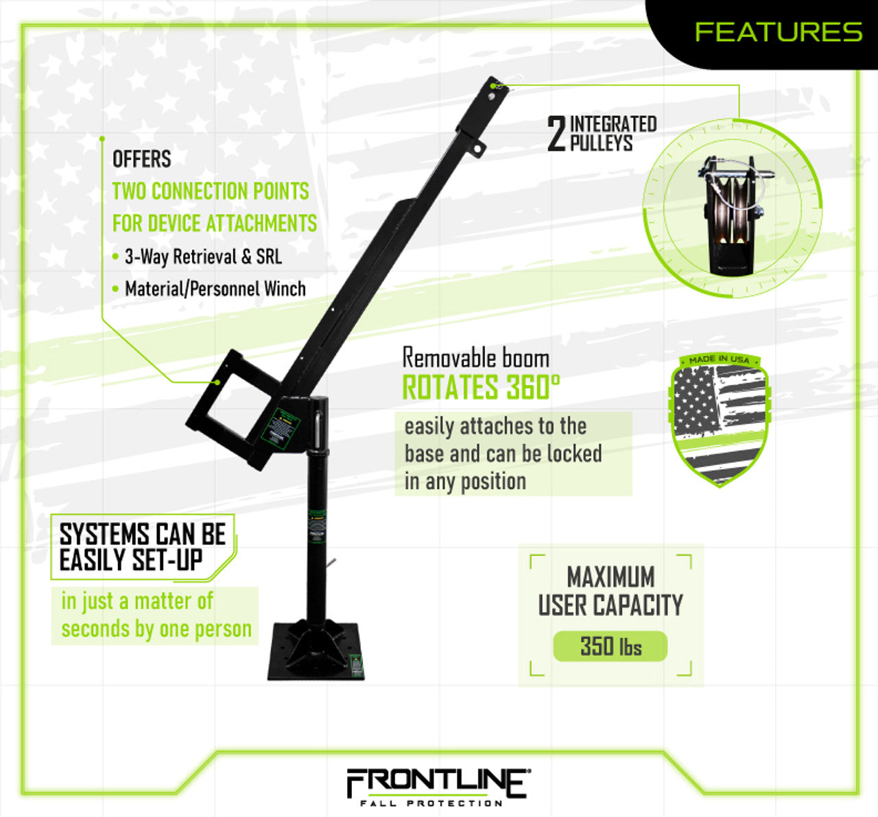 Frontline DAN75-US Patriot™ Davit Confined Space System - Made in USA