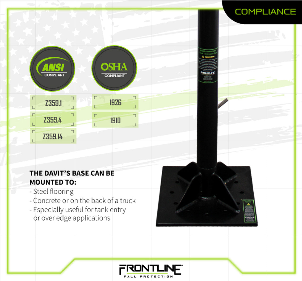 Frontline DAN75RA-US Patriot™ Confined Space Davit with 50' 3-Way Retrieval System - Made in USA