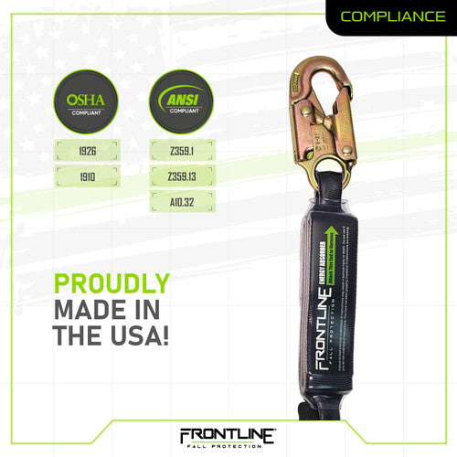 Frontline Fall LES61S-US Patriot™ 6' Single Leg Elastic Lanyard with Snaphooks - Made in USA Worksite Safety & Industrial Supplies PPE