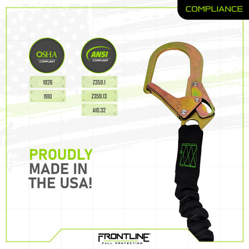 Frontline Fall LES62R-US Patriot™ 6' Double Leg Elastic Lanyard with Rebar Hook Ends - Made in USA Worksite Safety & Industrial Supplies PPE