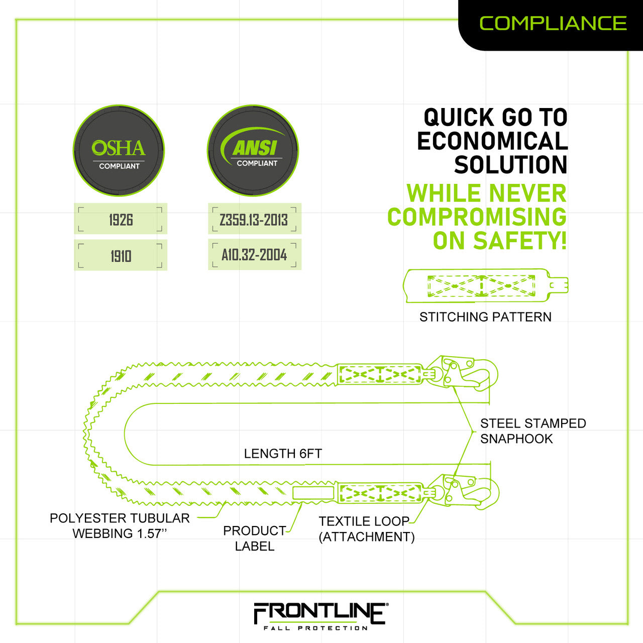 Frontline Fall LIS61S Combat™ 6' Single Leg Snaphook Lanyard with Internal Shock Absorber Worksite Safety & Industrial Supplies PPE