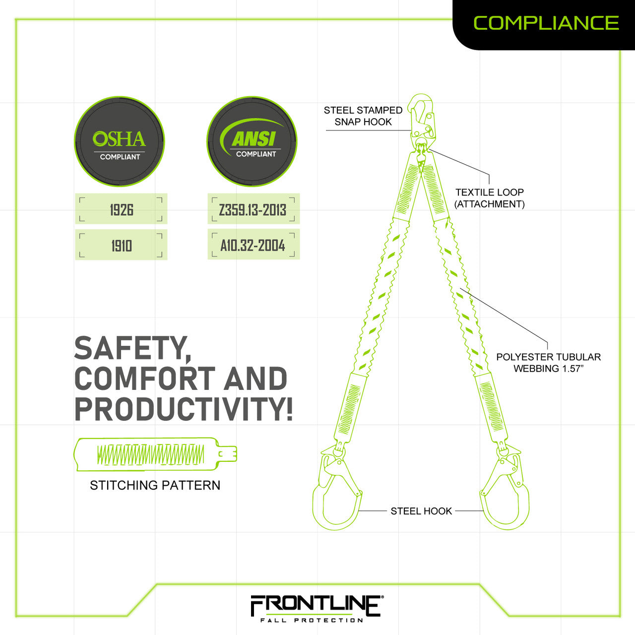 Frontline Fall LIS62RA Elite Lite™ Elastic Twin Leg 6' Aluminum Rebar Hook Lanyard Worksite Safety & Industrial Supplies PPE
