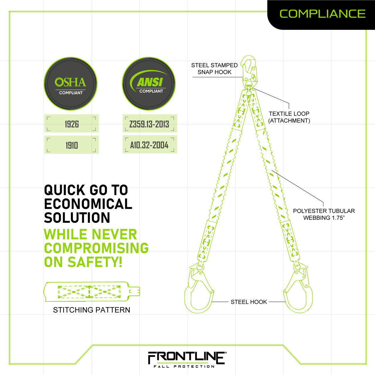 Frontline Fall LIS62R Combat™ Twin Leg 6' Rebar Hook Lanyard with Internal Shock Absorber Worksite Safety & Industrial Supplies PPE