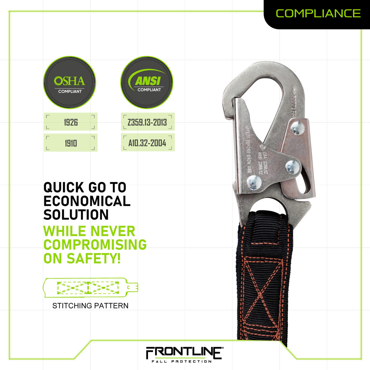 Frontline Fall LIS62S Combat™ 6' Double Leg Snaphook Lanyard with Internal Shock Absorber Worksite Safety & Industrial Supplies PPE
