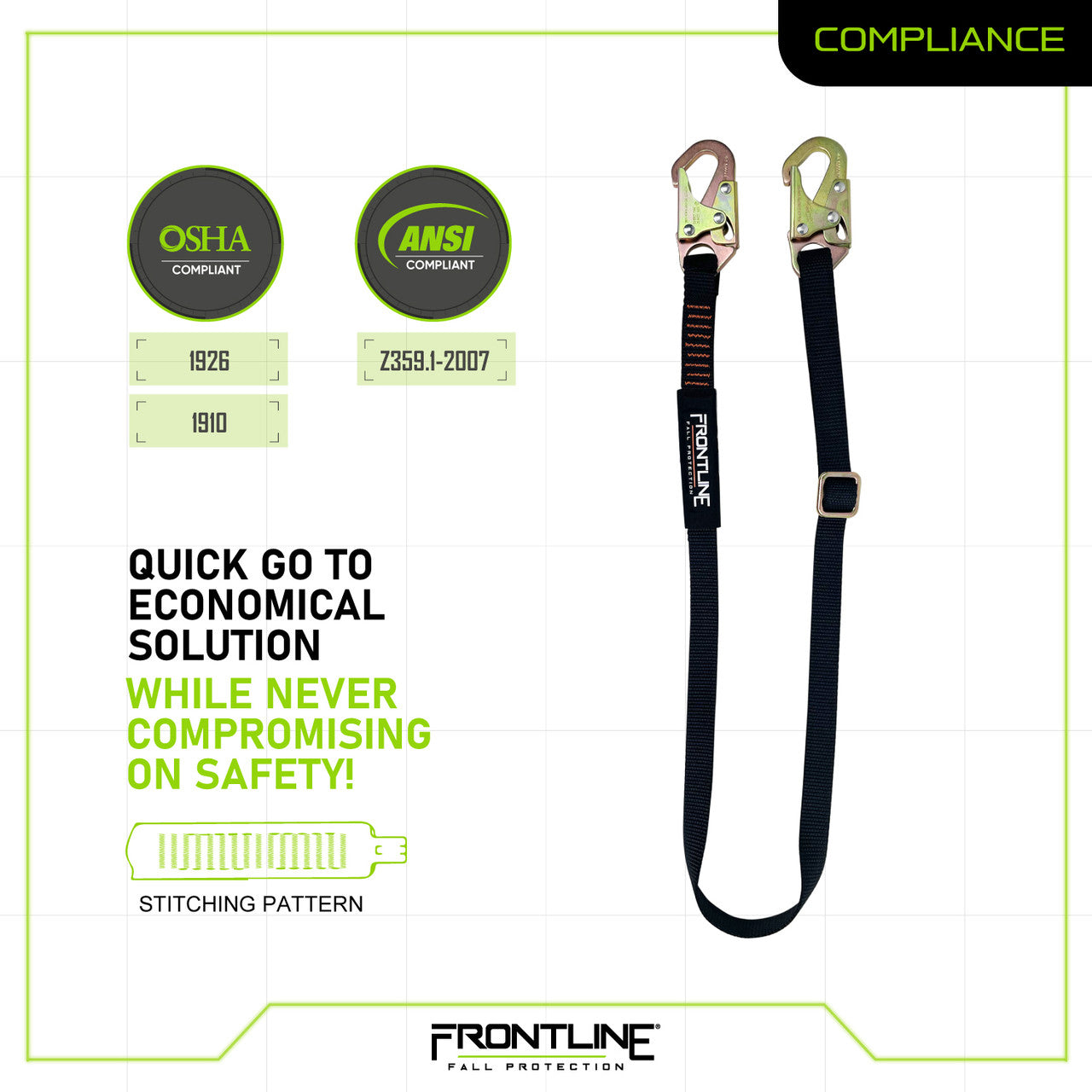 Frontline Fall LPO61SADJ Combat™ 6' Positioning Adjustable Restraint Lanyard Worksite Safety & Industrial Supplies PPE