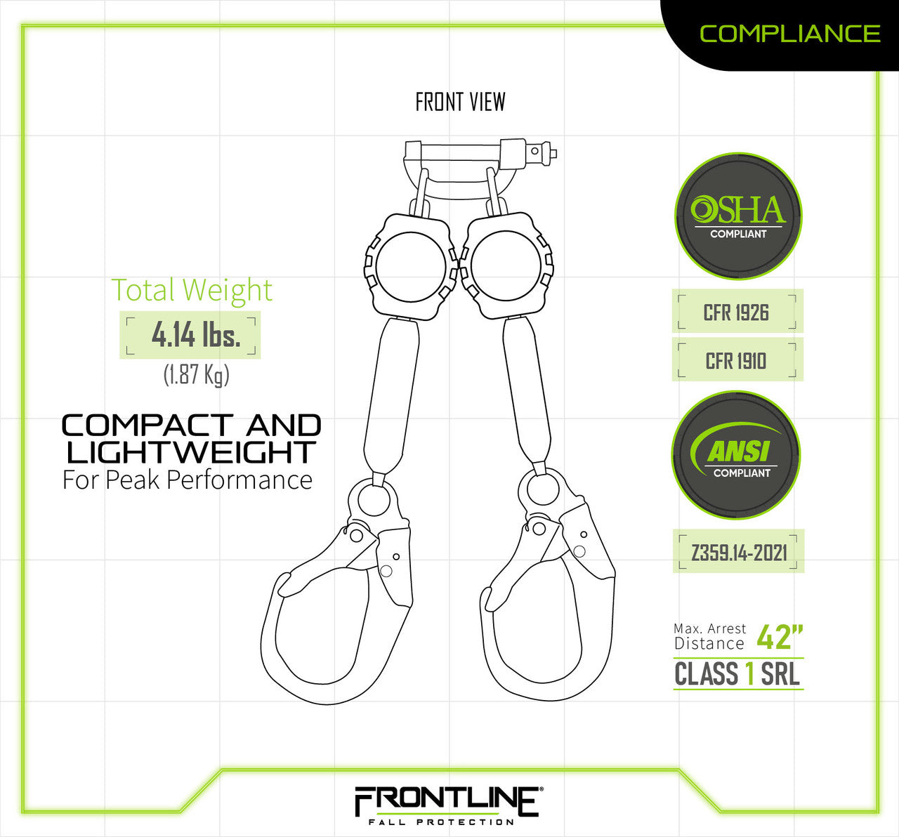 Frontline Fall RPA062R Aramid Fiber Web Twin Leg 6' SRL with Steel Rebar Hook Ends product image