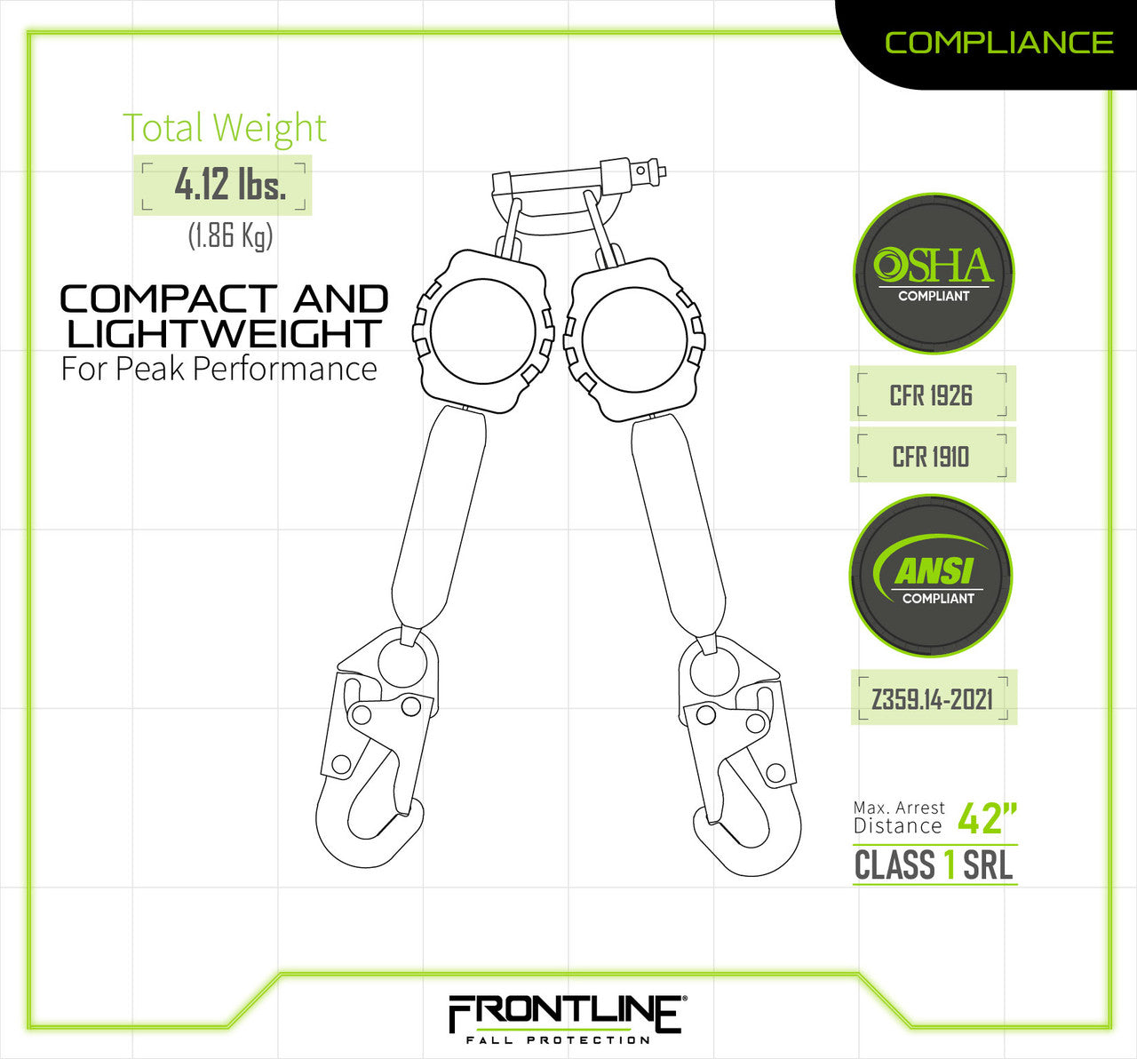 Frontline Fall RPA062S Aramid Twin Fiber Web Single Leg 6' SRL with Steel Snap Hook Ends product image
