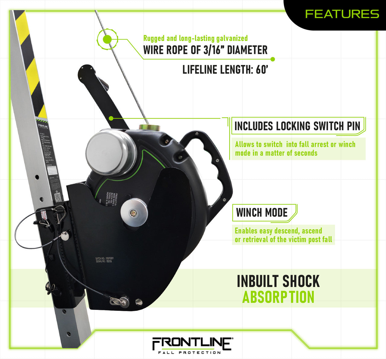 Frontline RPG603W MEGApod 60' 3-Way Self Retractable Lifeline with Retrieval System