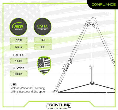 Frontline TAN07RA-US Patriot™ 7' Confined Space Tripod with 3-Way Retrieval System - Made in USA