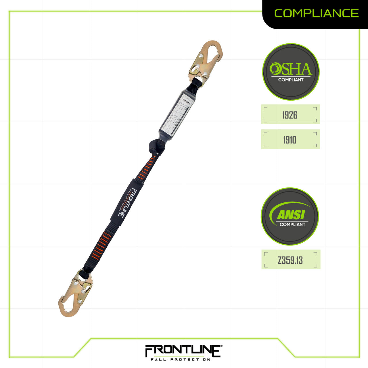 Frontline Fall LIS31S Combat™ 3' Single Leg Snaphook Lanyard with Internal Shock Absorber Worksite Safety & Industrial Supplies PPE