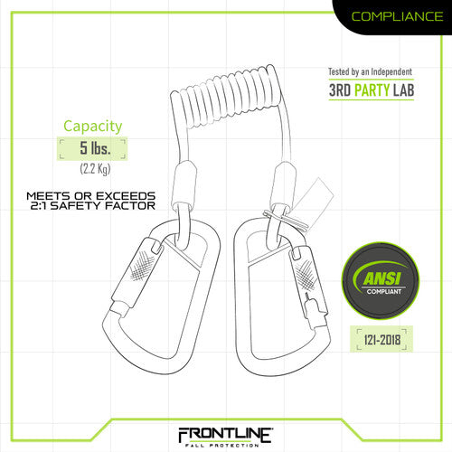 Frontline Fall TLC05 ToolGrip™ Coil Tool Tether 5 lbs with Double Self-locking Aluminum Carabiner – Polyurethane Worksite Safety & Industrial Supplies PPE