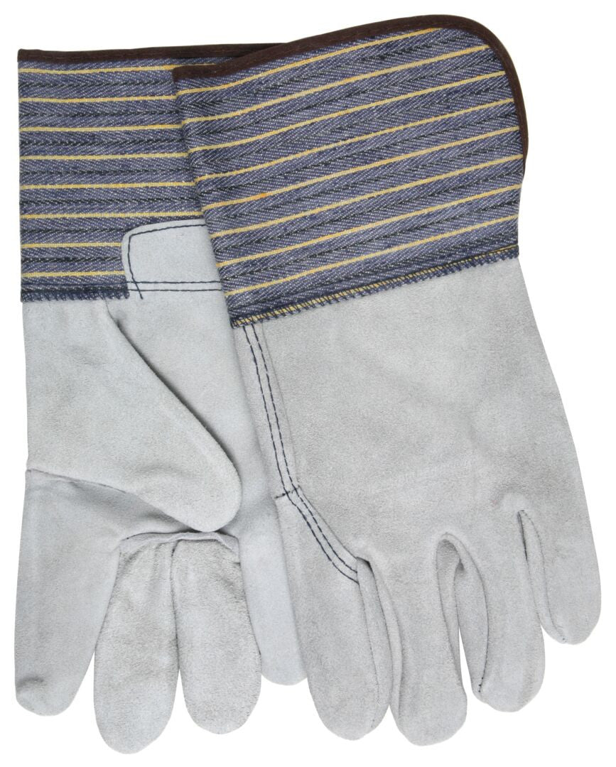 Split Leather Palm Work Gloves, Full Leather Back, 4.5" Plasticized Gauntlet Cuff