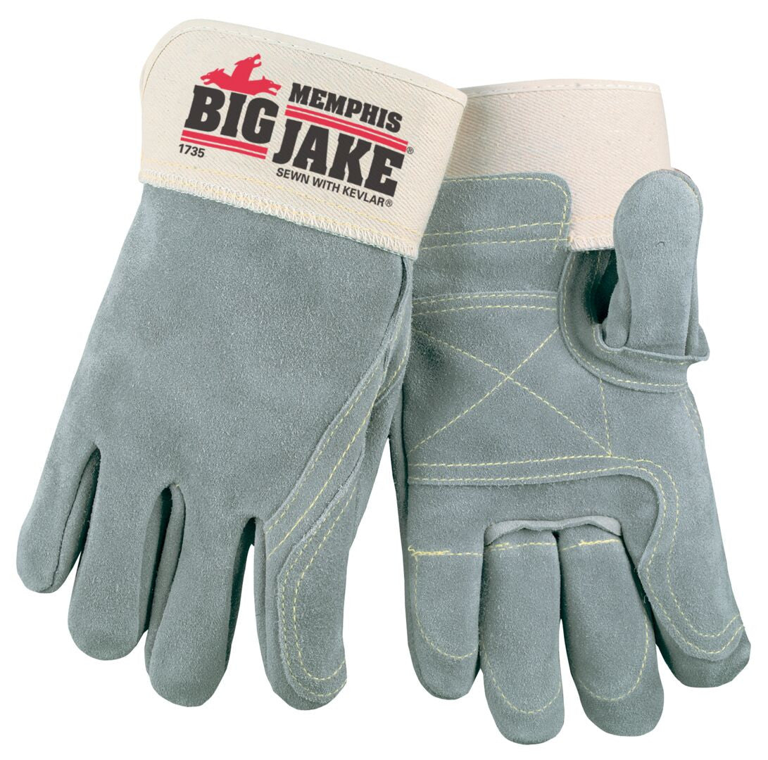 Lumber Jake Double Palm Leather Work Gloves, Kevlar Sewn, Safety Cuff