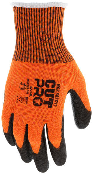CutPro 13-Gauge Orange HPPE Gloves, Polyurethane-Coated Palm, Touchscreen Compatible