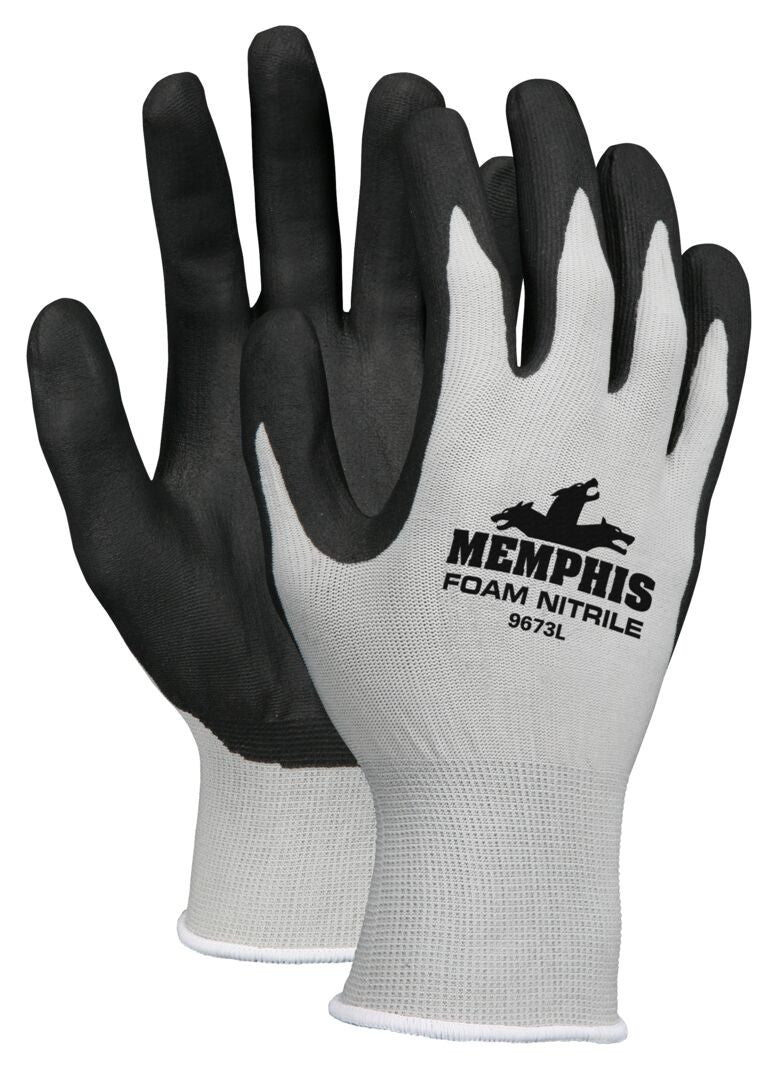 Memphis Nitrile Foam Dipped Gloves, 13-Gauge Gray Nylon Shell, Knit Wrist - VP9673M