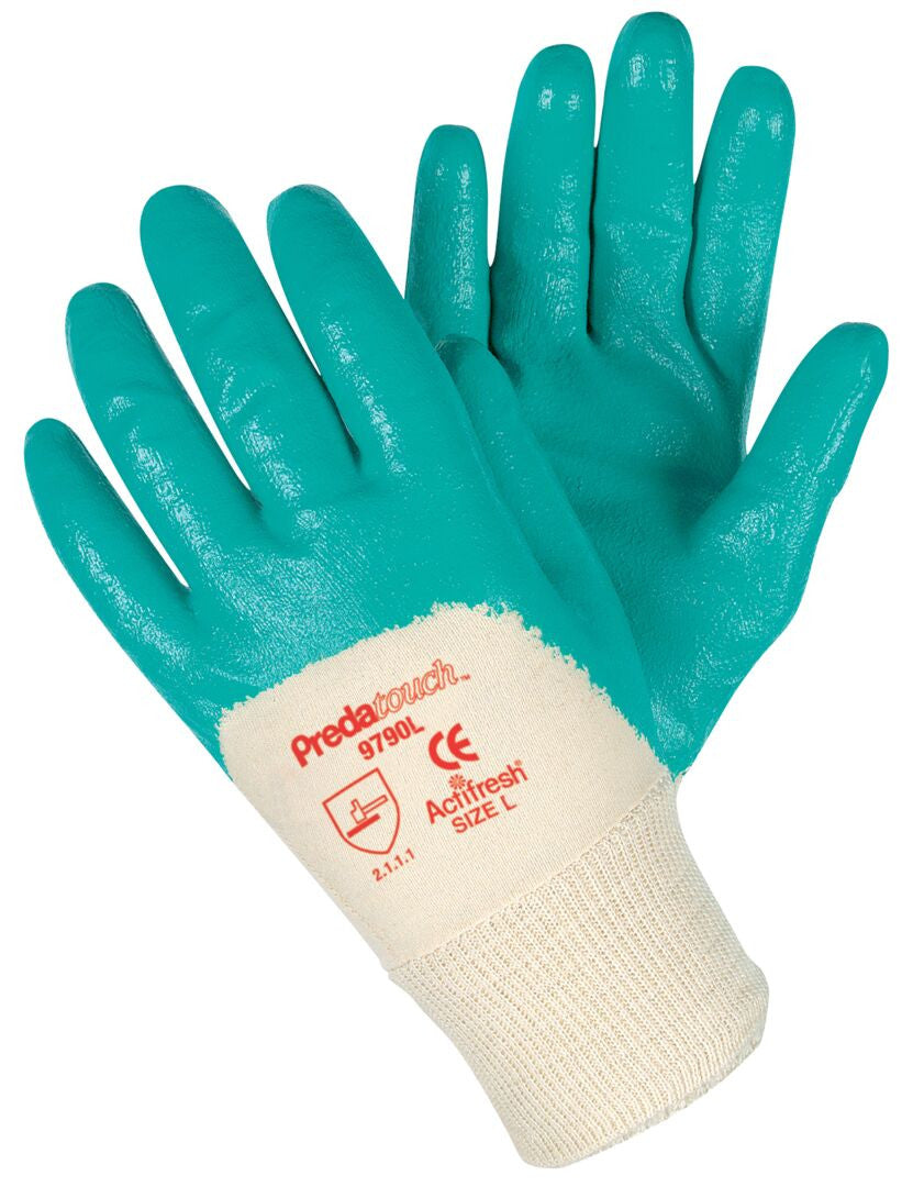 Predatouch Nitrile Palm-Coated Work Gloves, Knit Wrist, Interlock Liner - VP9790M
