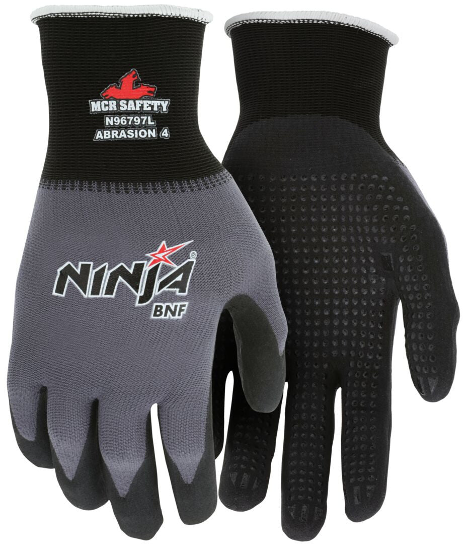 Ninja BNF Work Gloves, 15-Gauge Nylon/Spandex, Breathable Nitrile Foam Palm Coat, Knit Wrist - VPN96797M