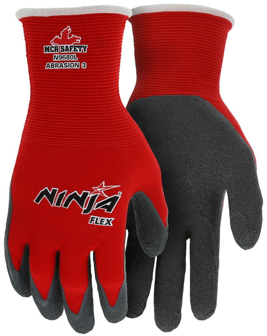 Ninja Flex Coated Gloves, 15 Gauge Red Nylon, Latex Palm and Fingertips - VPN9680S