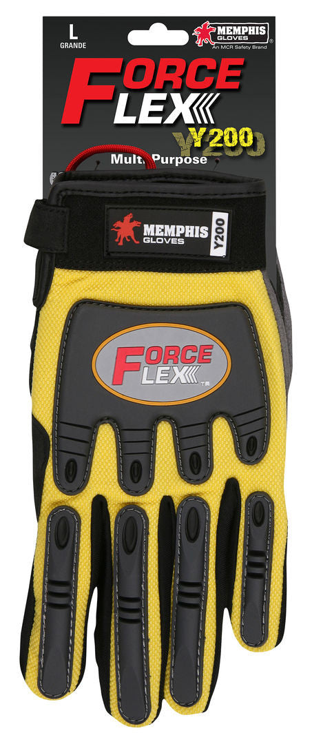 ForceFlex Multi-Task Mechanics Gloves, Synthetic Leather Palm, TPR Metacarpal Protection, Hi-Vis Yellow
