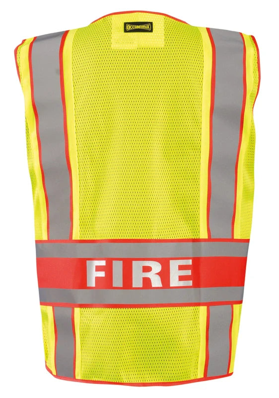 Occunomix Deluxe Solid/Mesh Breakaway Public Safety Vest W/Dor Fire Hi-Vis Safety Vests Yellow XL model LUX-DPSF-DOR-XL