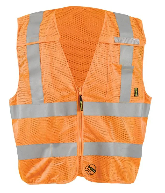 Occunomix Mesh Self-Extinguishing X-Back Breakaway Vest W/Quick Release Zipper Flame Resistant Safety Apparel Orange XL model