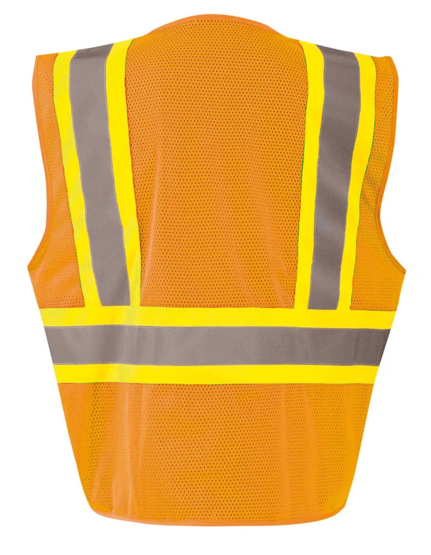 Occunomix Mesh Two-Tone 3-Pocket Vest W/Zipper Hi-Vis Safety Vests Orange XL model ECO-IMZ3P2T-OXL