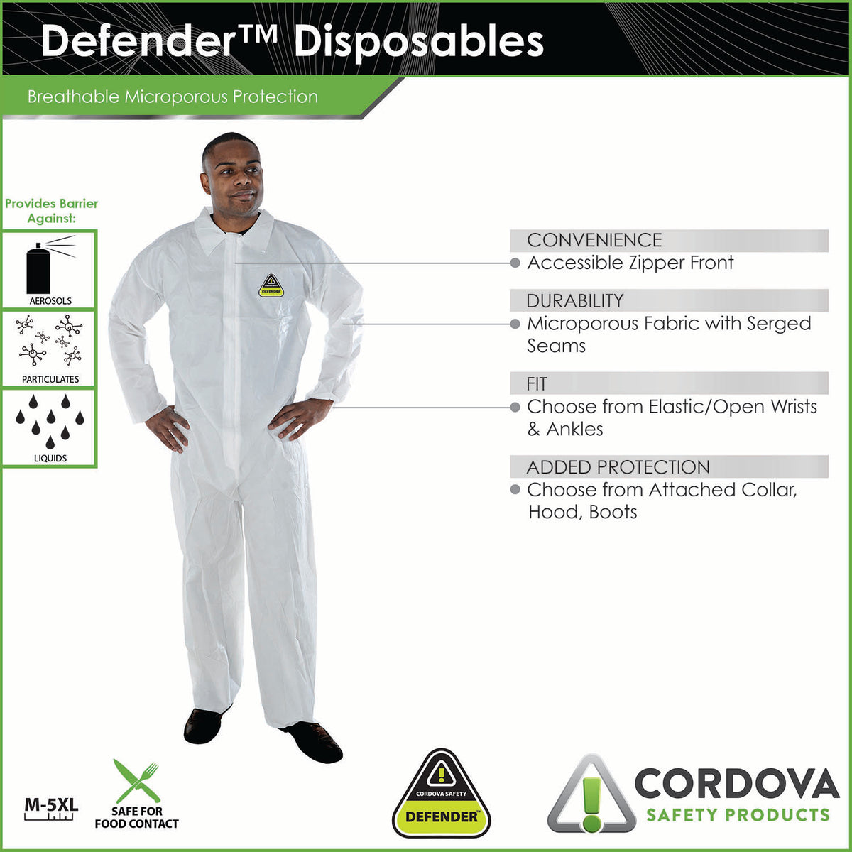 Cordova Defender™ White Microporous Coverall #CPH - CPHM image 3