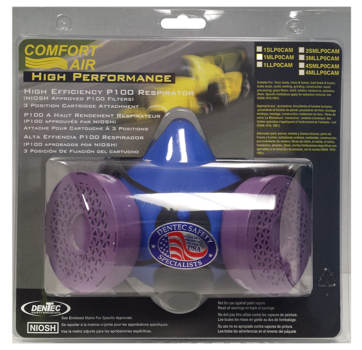 Comfort-Air 100 Series Half Mask Respirator with P100 Cartridges - Large - Clamshell - 1LLP0CAM - DenTec