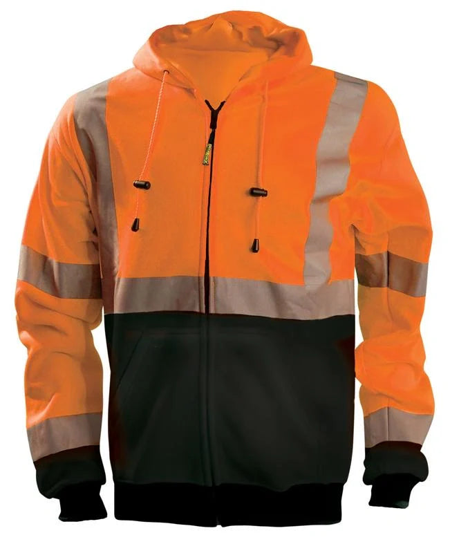 Occunomix 9 oz Full-Zip Black Bottom X-Back Hoodie Hi-Vis Jackets Orange XL model LUX-HZSWTBX-OXL