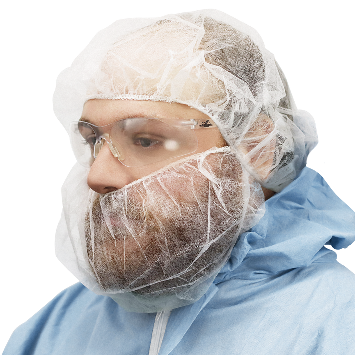 Global Glove NW-PPBR18-W - side worn view with separately sold cap - white