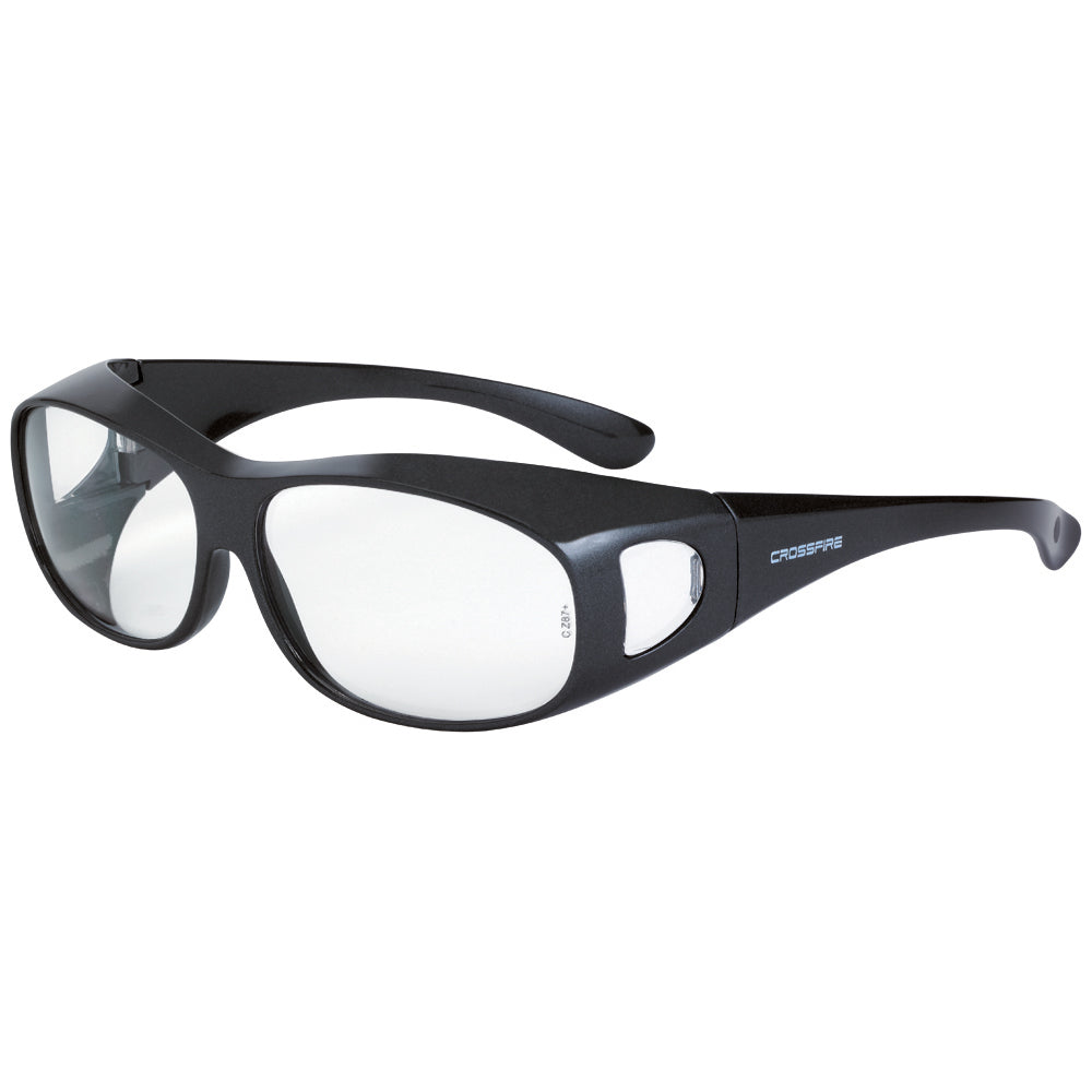 Crossfire OG3 - Over the Glass Safety Eyewear - Crystal Black Frame - Smoke Lens - Shiny Pearl Gray / Clear