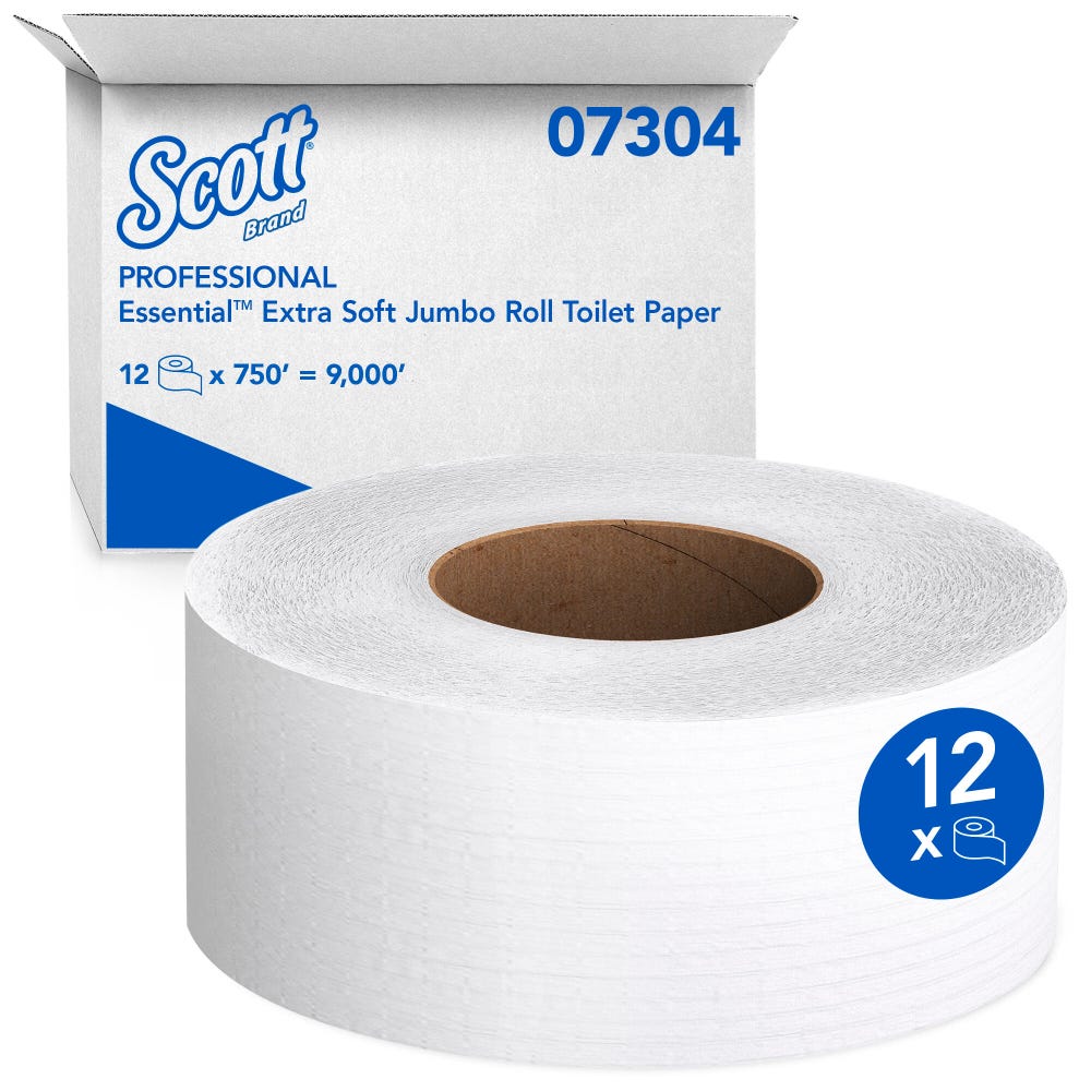 Scott Essential Jumbo Roll Toilet Paper 07304, 12 rolls per case