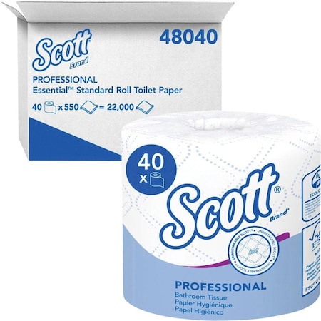Scott Essential Standard Roll Toilet Paper, 2-Ply, 550 Sheets/Roll, 40 Rolls/Case - 48040
