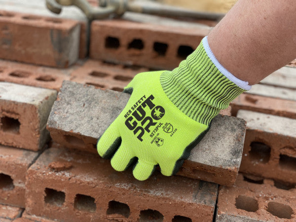 9273PU - MCR Safety CutPro® - 13 Gauge HyperMax® HPPE Shell - Hi Vis Cut Resistant Work Gloves - Polyurethane (PU) Coated Palm and Fingertips - Black PU Palm hides Dirt and Grime
