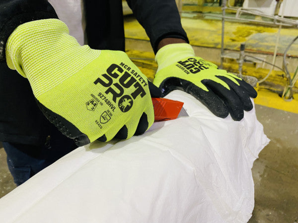 92748HV - MCR Safety CutPro® - 18-Gauge HyperMax® HPPE Shell - Hi-Vis Cut Resistant Work Gloves - Nitrile Coated Palm and Fingertips - Nitrile Micro Dotted Palm - Reinforced Thumb Crotch