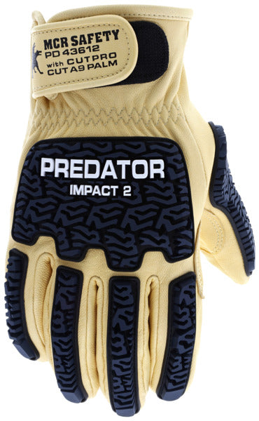 PD43612 - Predator® Mechanics Gloves - Grain Goatskin Leather - Kevlar® Aramid Cut Resistant Liner - TPR Back of Hand Protection - *NOTE ROLLING CHANGE* This glove is transitioning from Impact 1 to Impact 2 - See Details Below **