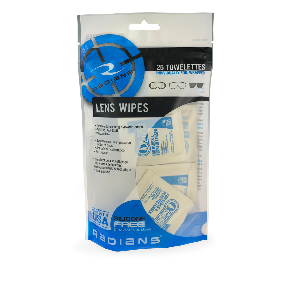 Radians LC25BG - Lens Cleaning Towelettes - 25 Count - in Bag -