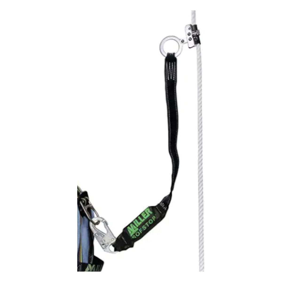 Miller 8175SLS-Z7/3FTYL Stainless‑Steel Trailing Rope Grab with Attached Sofstop® Shock‑Absorbing Lanyard