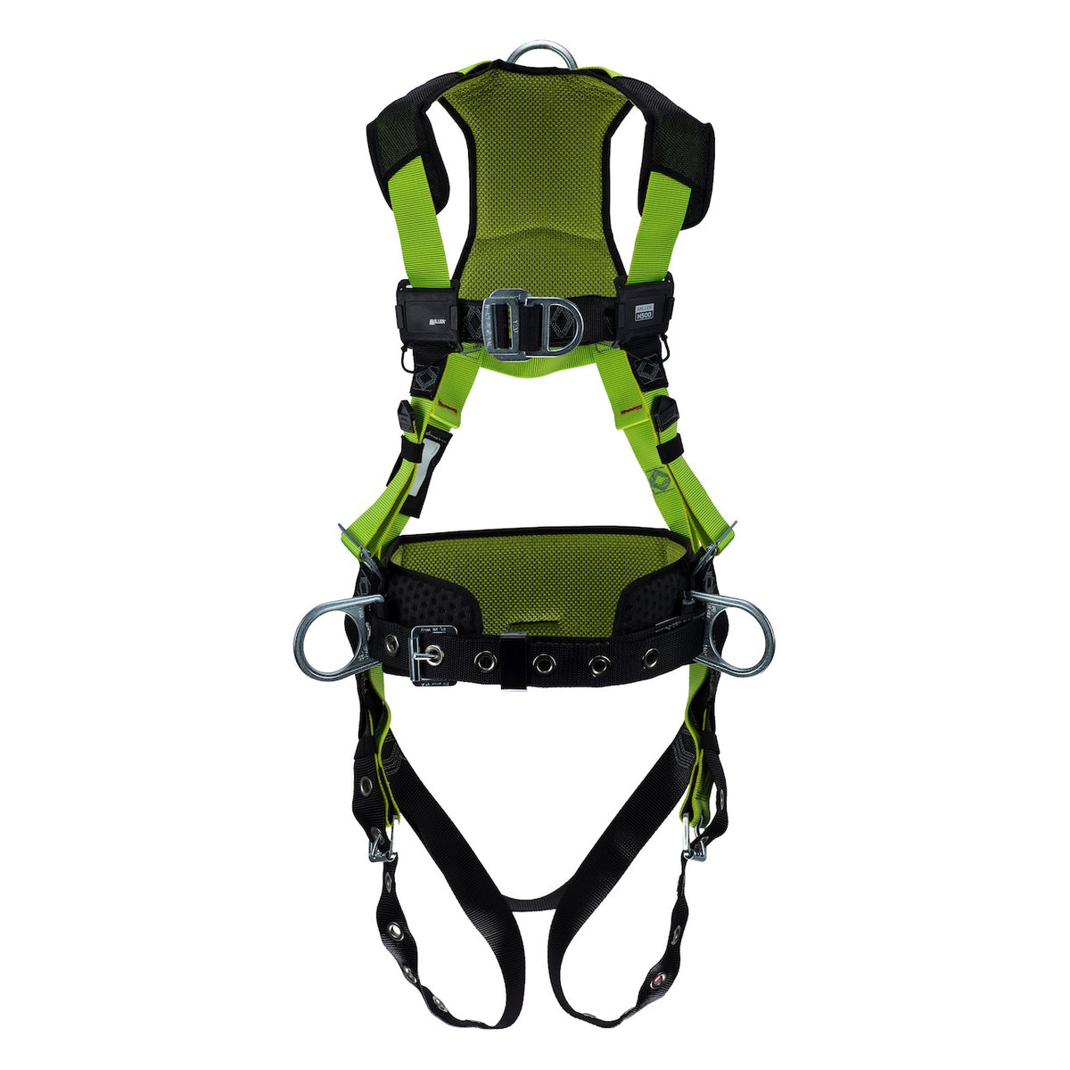 Miller H5CC31112 Construction Comfort Full-Body Harness with 5 Points of Adjustment with Padding & Belt, Front/Side/Back Steel D-Rings and Tongue Leg Buckles