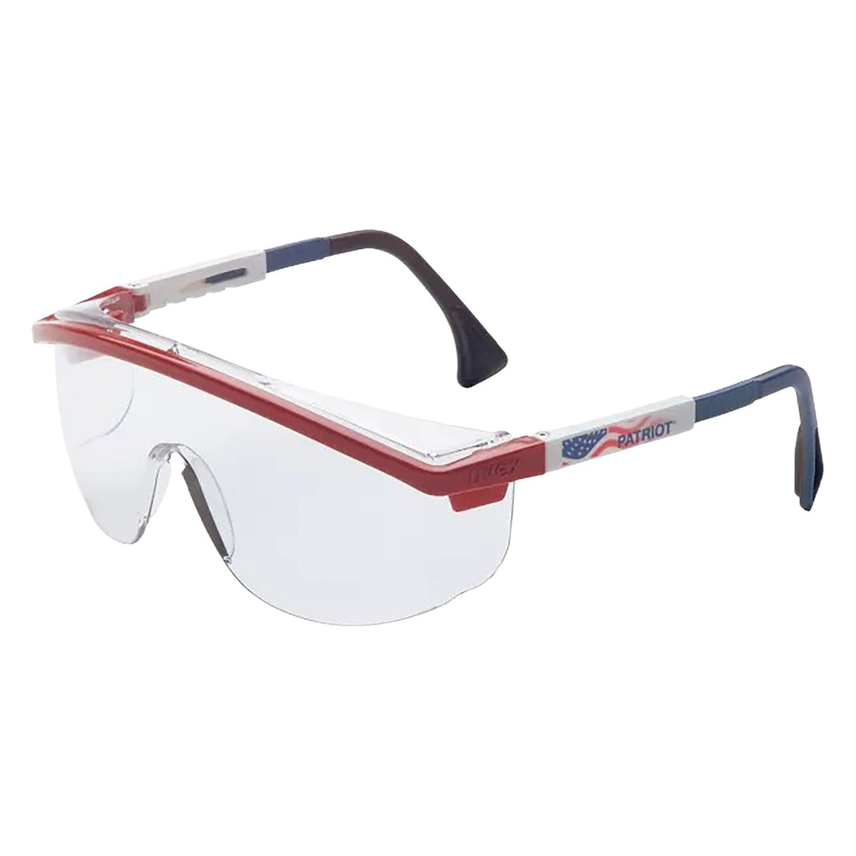 Uvex S1169C Wraparound Safety Glasses with Red/White/Blue Temple and Clear Lens, with Anti-Fog Coating