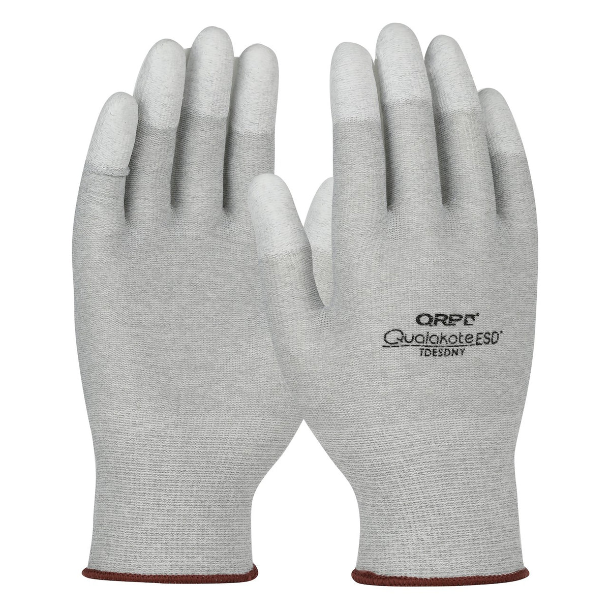 QRP TDESDNY Seamless Knit Nylon/Carbon Fiber 15 Gauge Electrostatic Dissipative (ESD) Glove with Polyurethane Coated Grip on Fingertips