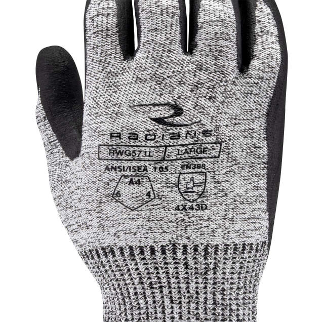 Radians RWG571 HPPE/Polyester Shell A4 Cut Level Foam Nitrile Palm Dip Gloves