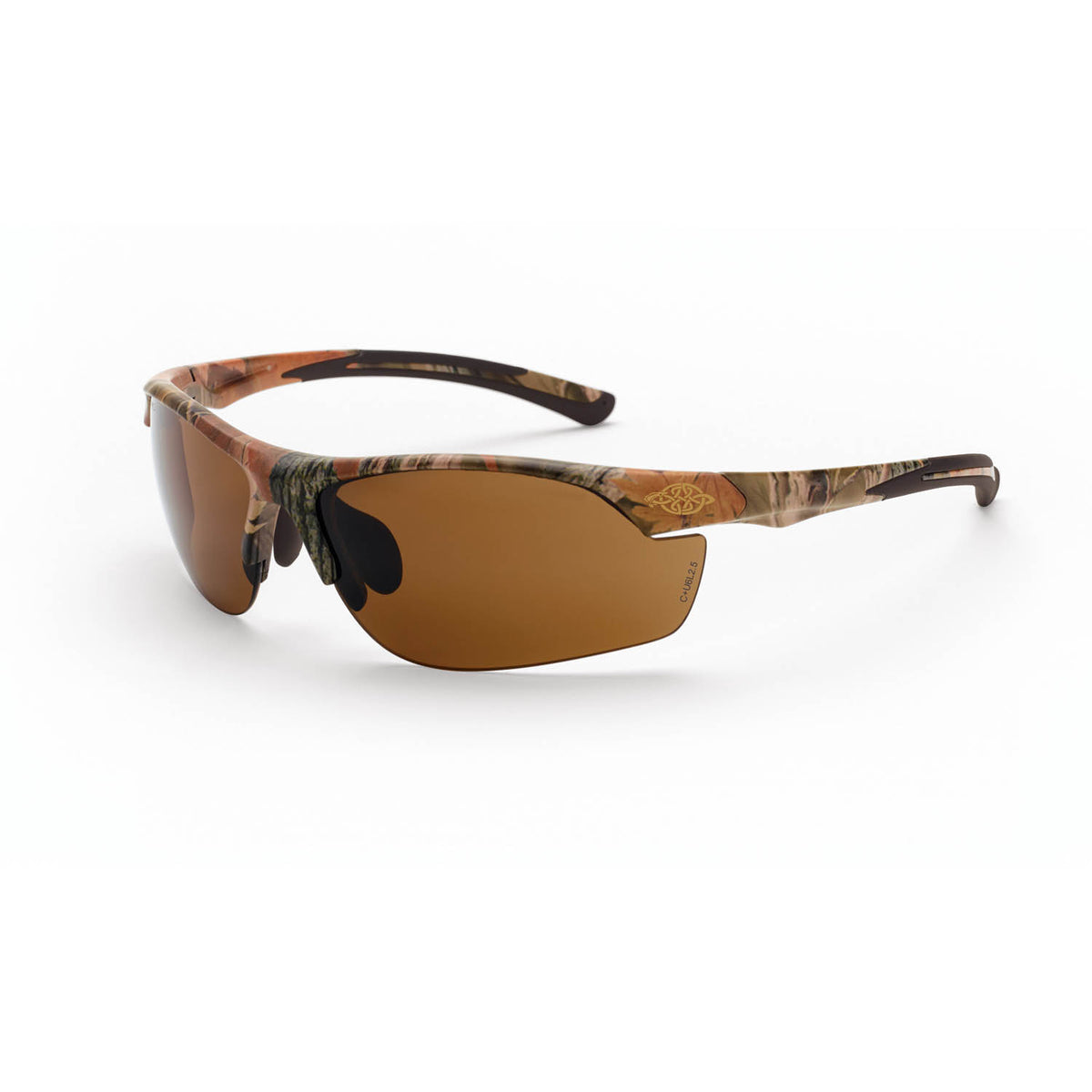 Crossfire AR3 - Premium Safety Eyewear - Crystal Black Frame - Super Dark Smoke Lens - Woodland Brown Camo / HD Brown