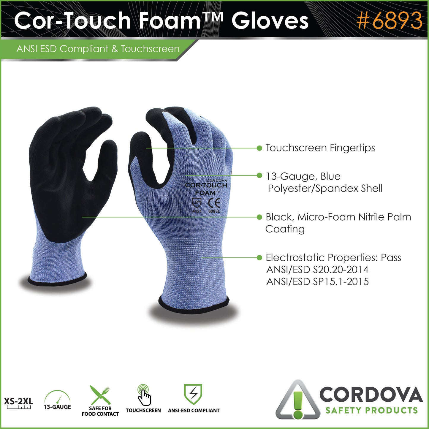 COR-TOUCH FOAM™,Microfoam Nitrile Coating, Foam: #6893